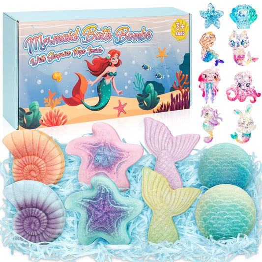 Toidgy Mermaid Bath Bombs with a surprise toy inside create colorful bath time fun.