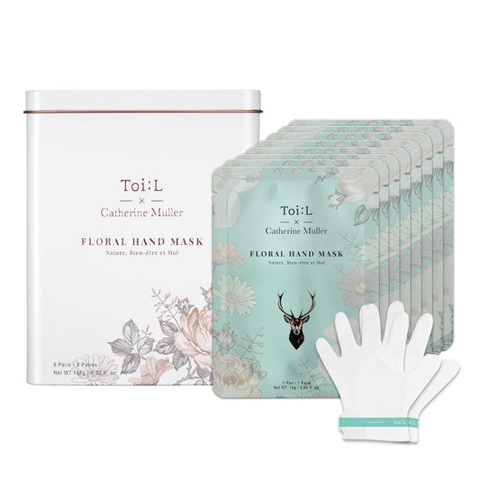 TOI:L Catherine Muller Floral Hand Mask box showing the eight pair hand treatment set.