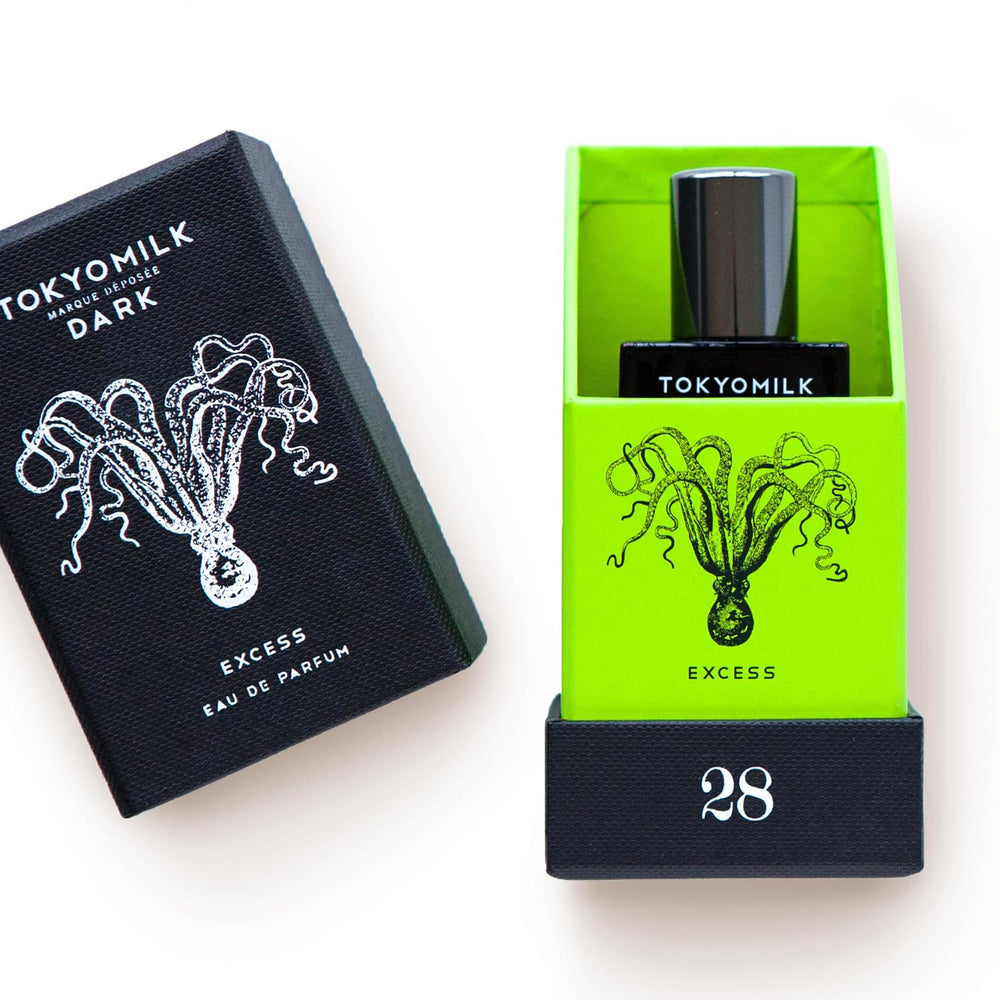 TOKYOMILK Dark packaging design with black, elegant branding.