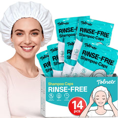 Tolnetr shampoo cap no rinse 14-pack in sealed packaging for travel-ready care.
