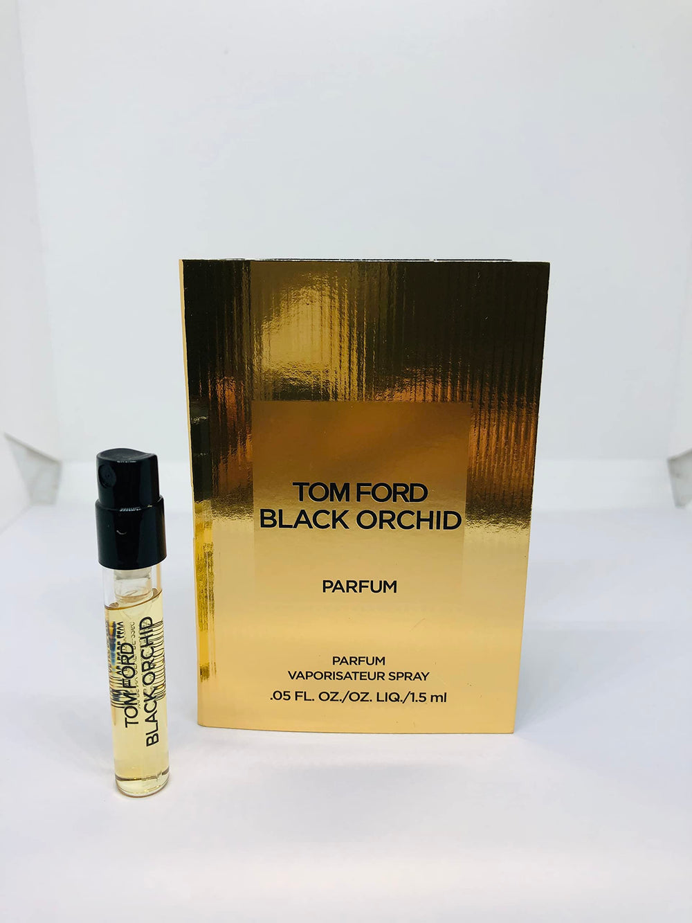 Tom Ford Black Orchid Parfum sample vial close-up for on-the-go testing