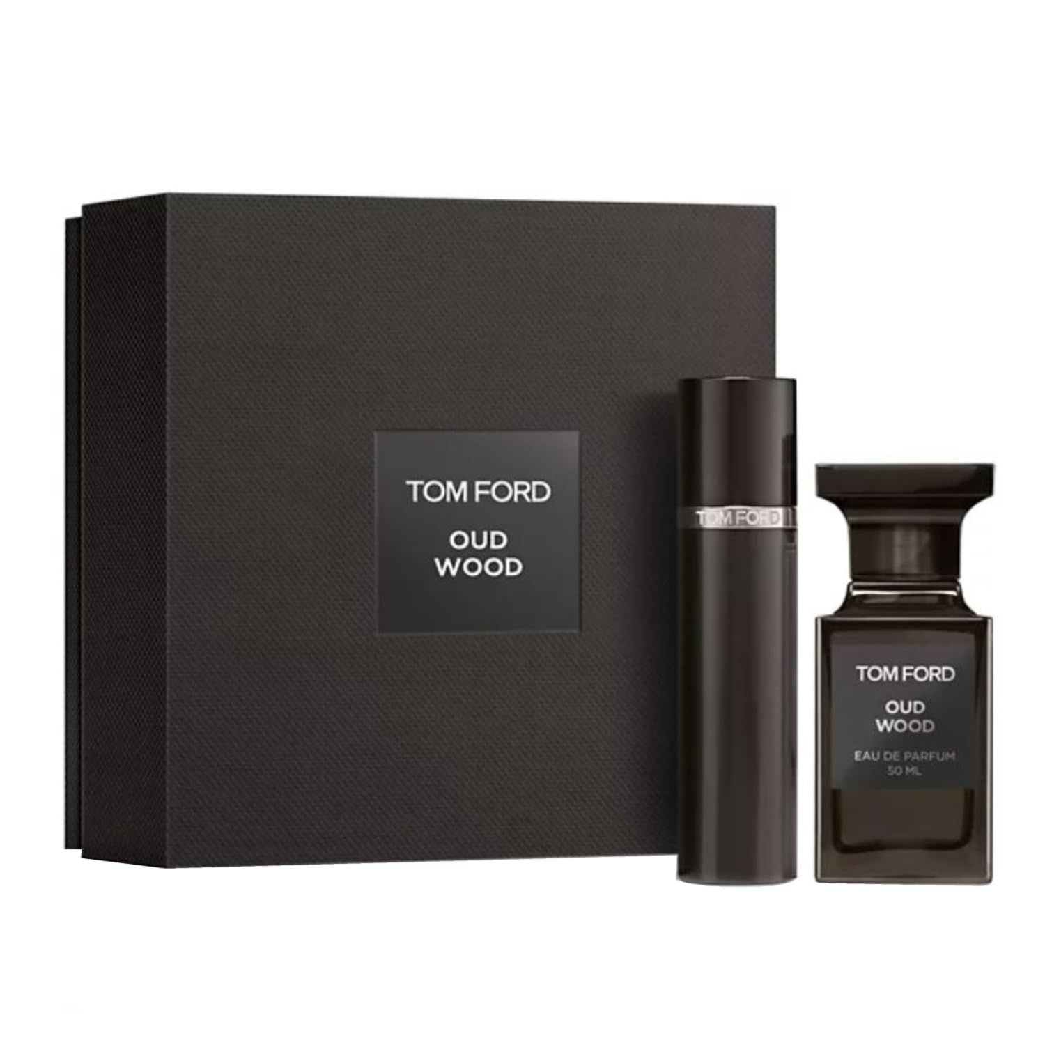 Tom Ford Oud Wood travel spray for on-the-go fragrance.