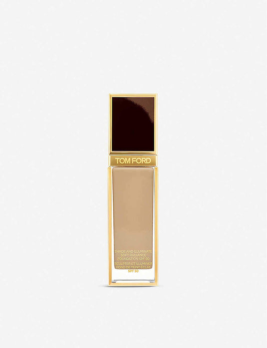 Tom Ford Shade and Illuminate Soft Radiance Foundation bottle pour highlights an even, luminous glow