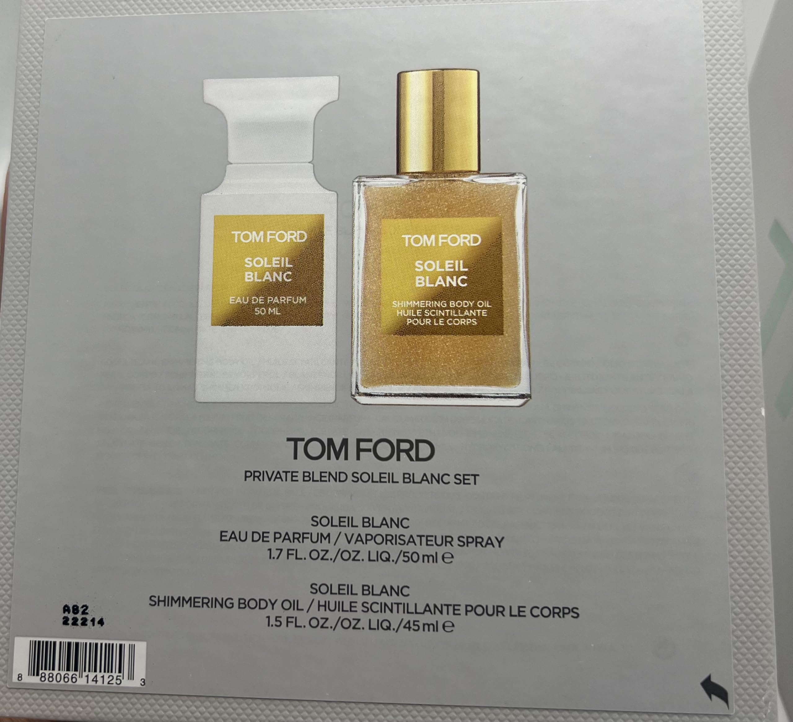 Tom Ford Soleil Blanc 2-piece set packaging, perfect gift for fragrance lovers.