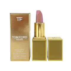 Tom Ford Soleil Sunlit Rose mini lip balm during application adds sheer moisture and pink tint.