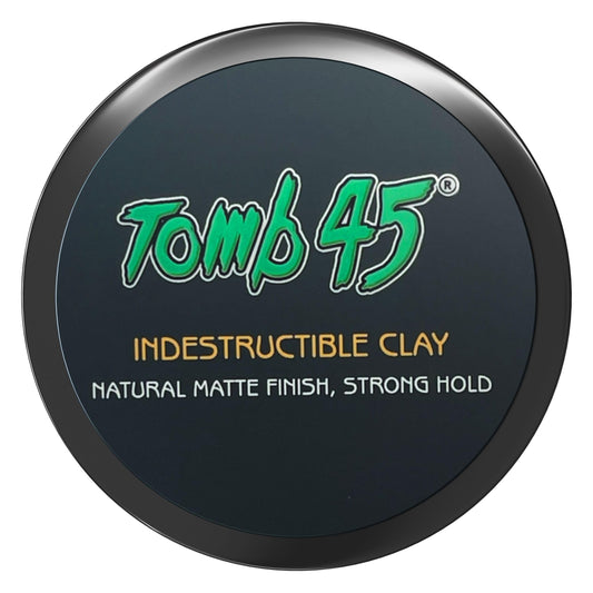 Tomb45 Indestructible Hair Clay jar showing sturdy packaging for all-day styling