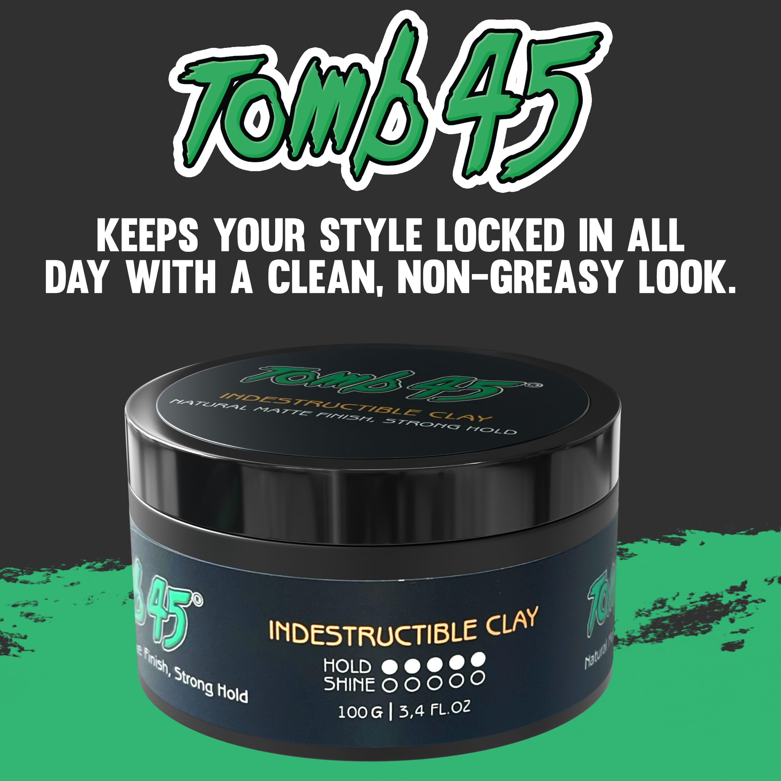Tomb45 Indestructible Hair Clay strong hold helping keep styles in place