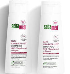 Tomo Wellness Seba-med anti hair loss shampoo bottle in a 2-pack for thinning hair, promoting scalp activation.