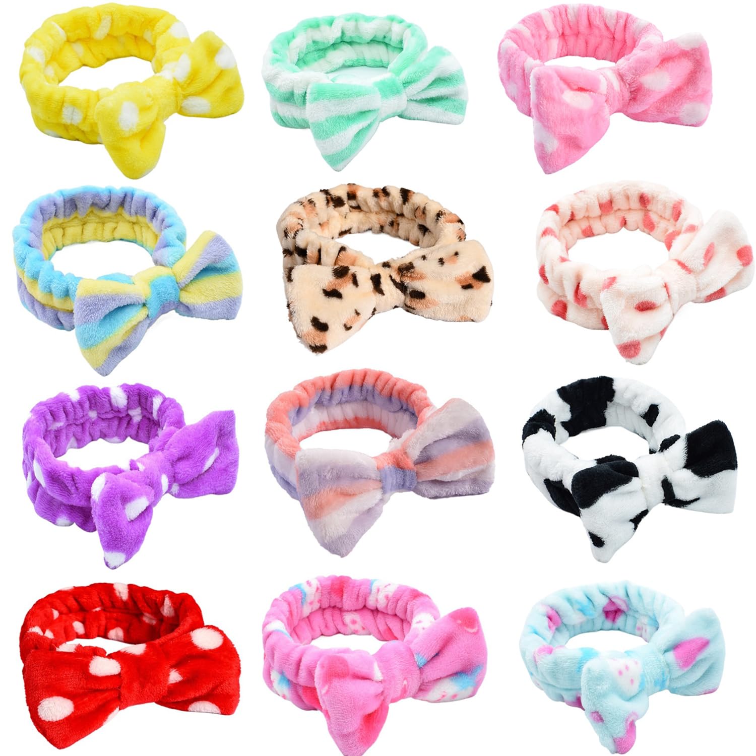 Tomolucky Direct coral fleece spa headband with a soft bow for makeup.