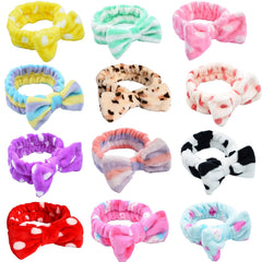Tomolucky Direct coral fleece spa headband with a soft bow for makeup.