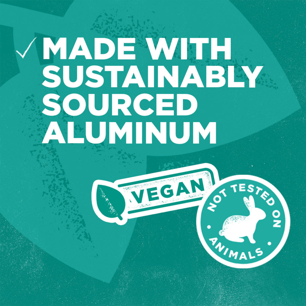 Tom's of Maine aluminum-free formula shown with natural ingredients and odor-control benefits.