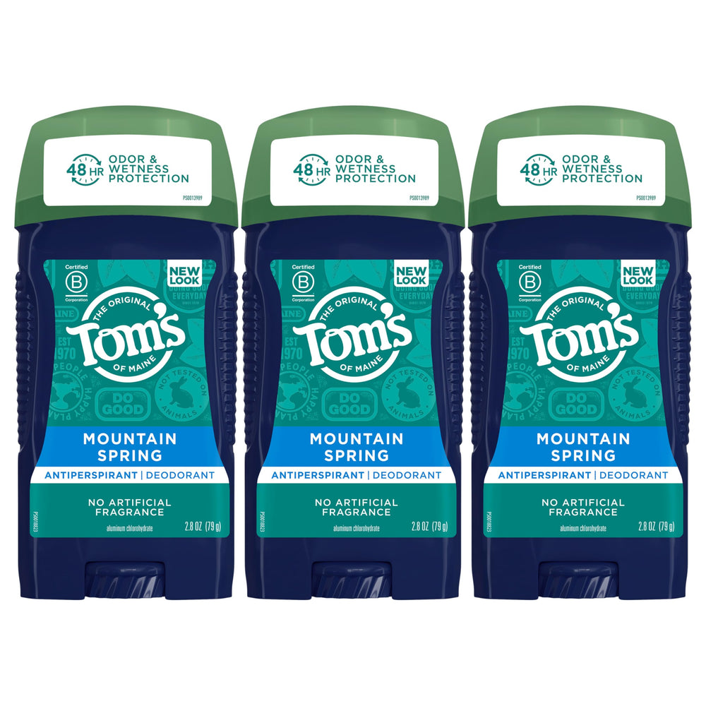 Tom's of Maine Mountain Spring antiperspirant for men 3-pack with 2.8 oz sticks, ready for daily use
