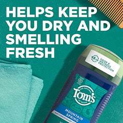 Close-up of Tom's of Maine Mountain Spring deodorant stick for men showing smooth application