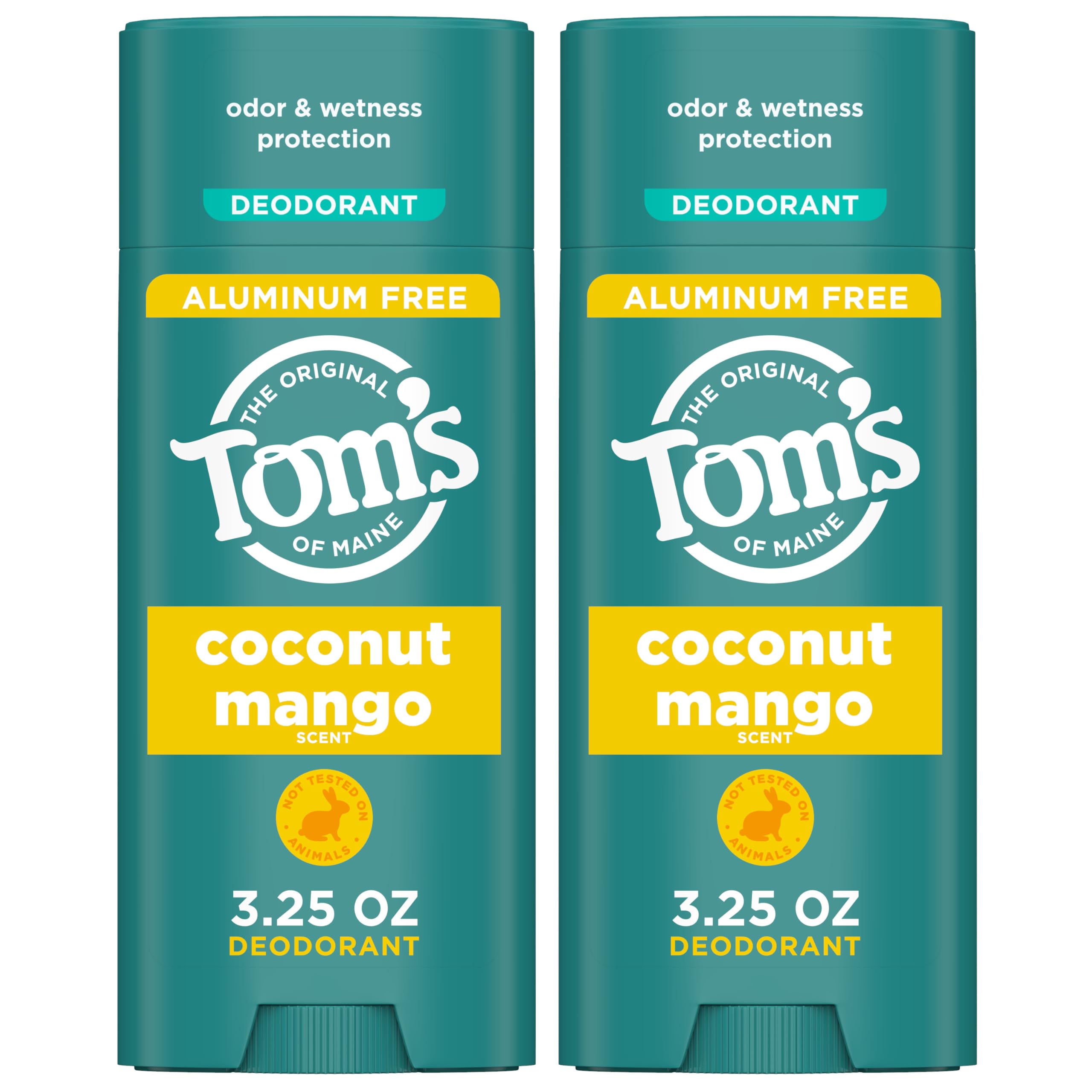 Tom's of Maine Coconut Mango deodorant stick with clear, long-lasting protection.