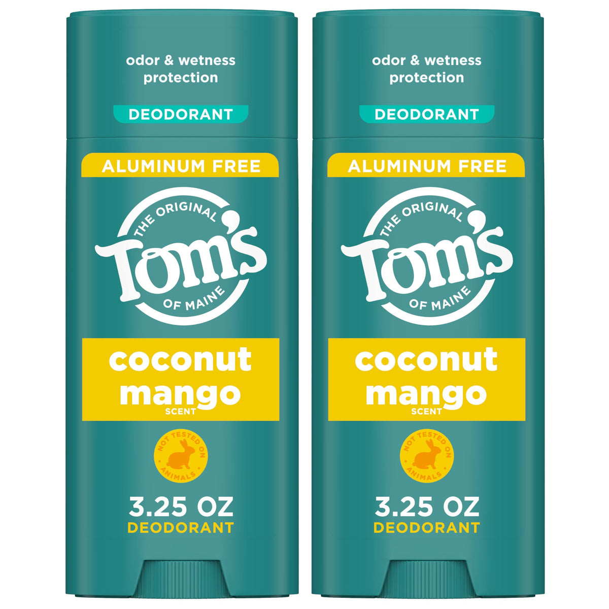 Tom's of Maine Coconut Mango deodorant stick with clear, long-lasting protection.