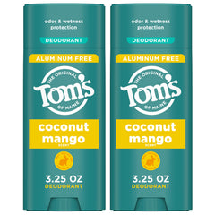 Tom's of Maine Coconut Mango deodorant stick with clear, long-lasting protection.