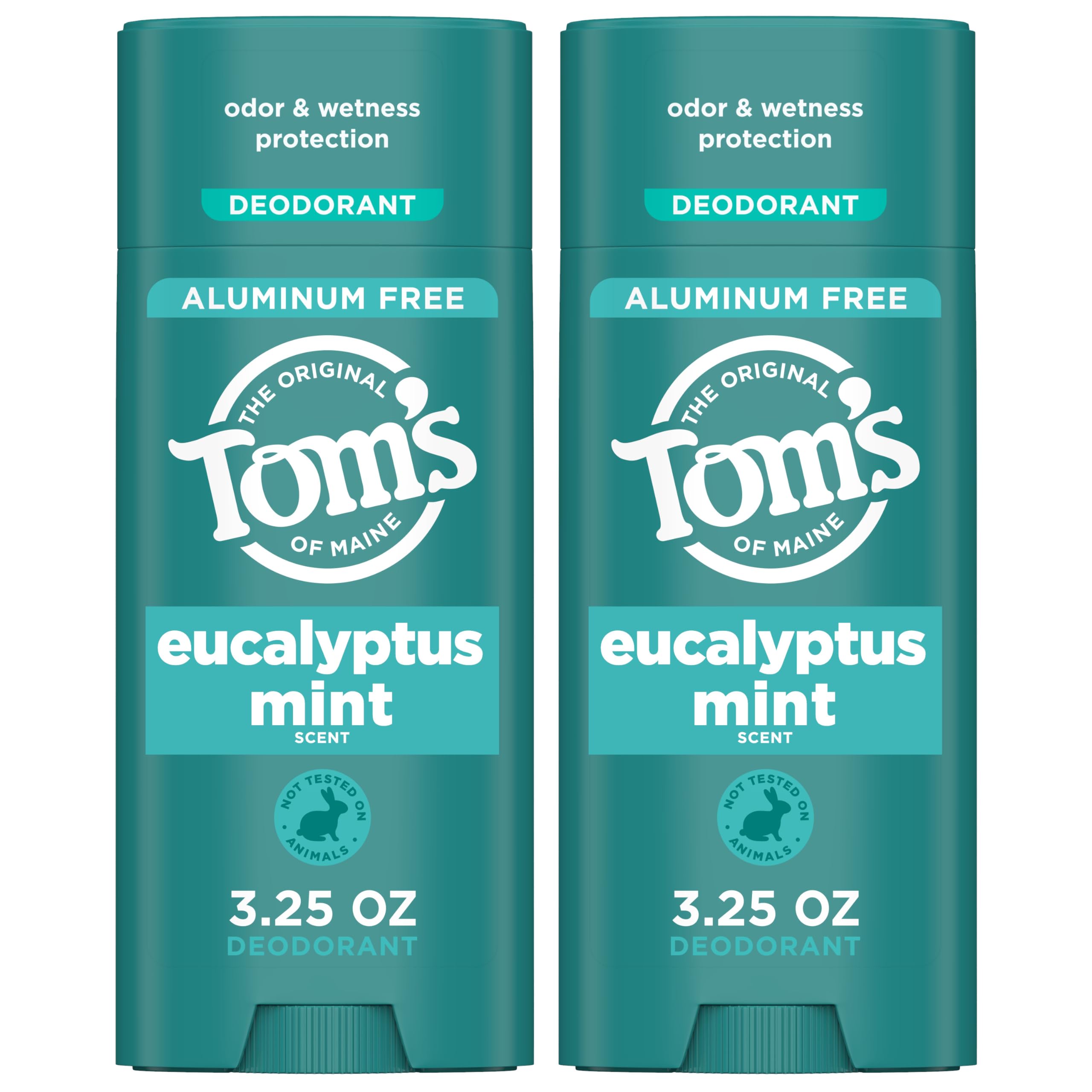 Tom's of Maine Eucalyptus Mint deodorant stick front view for all-day freshness.