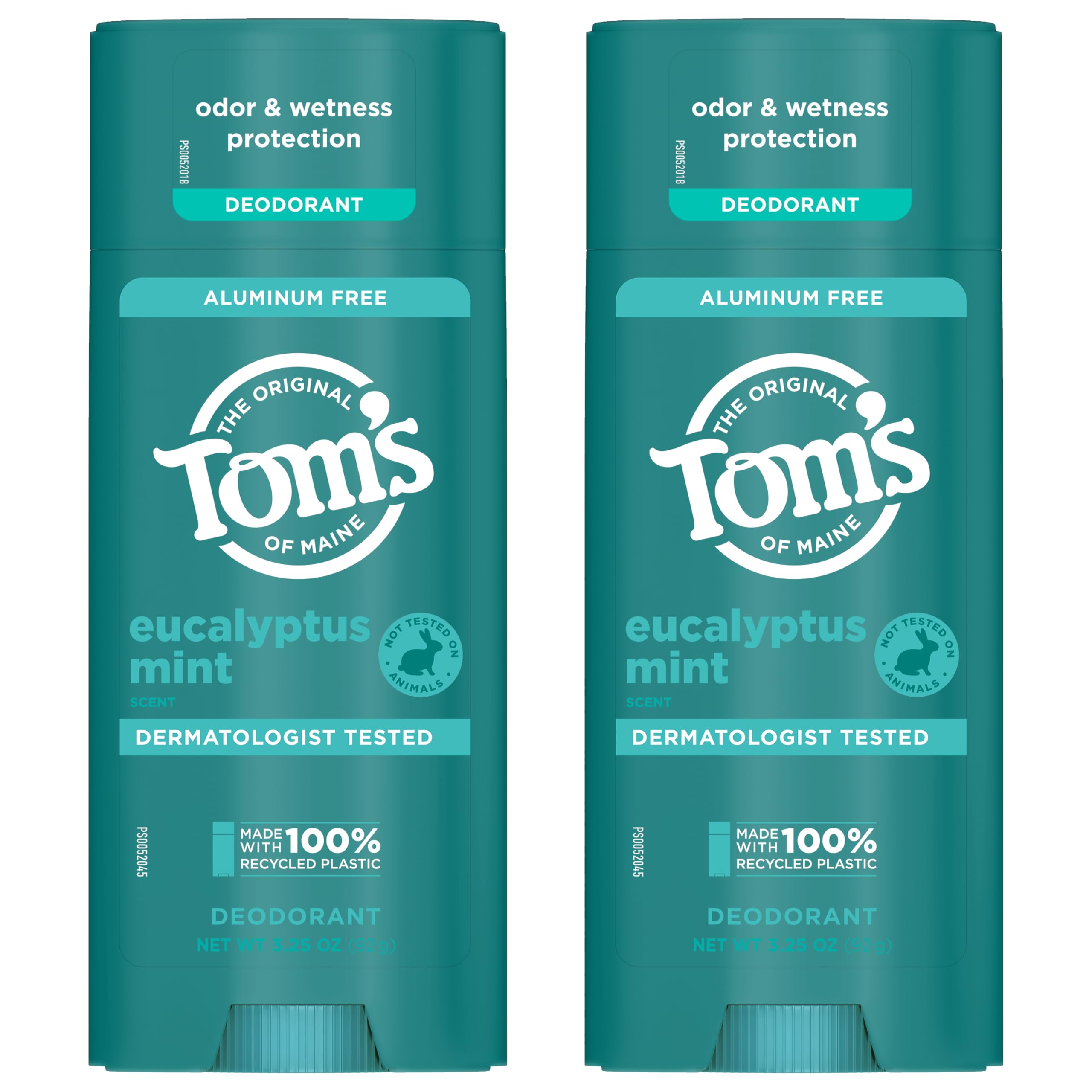 Two-pack of Tom's of Maine Eucalyptus Mint deodorant for daily use.
