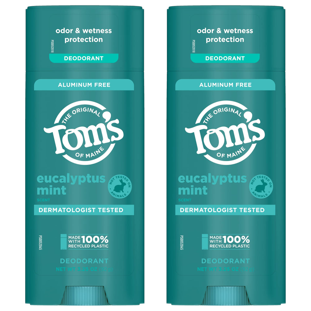 Two-pack of Tom's of Maine Eucalyptus Mint deodorant for daily use.