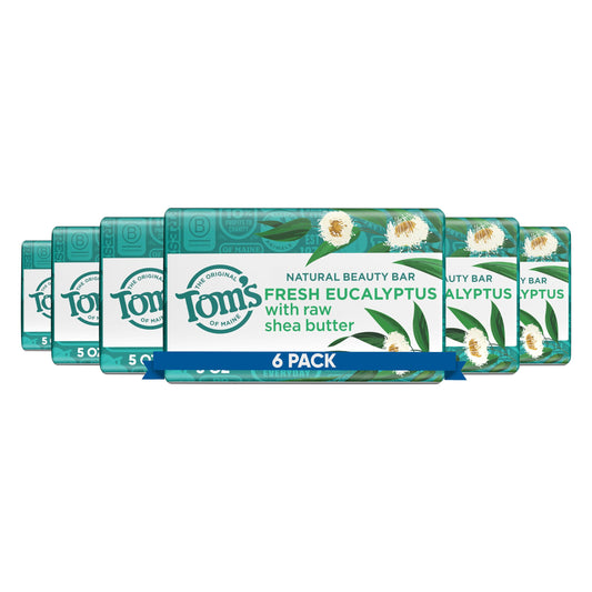 Tom's of Maine Fresh Eucalyptus bar soap pack shot highlighting natural moisturizers for daily cleansing