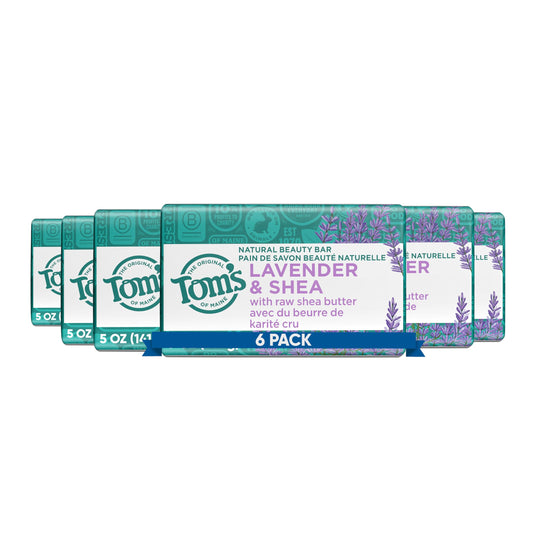 Tom's of Maine Lavender & Shea bar soap closeup with creamy lather.