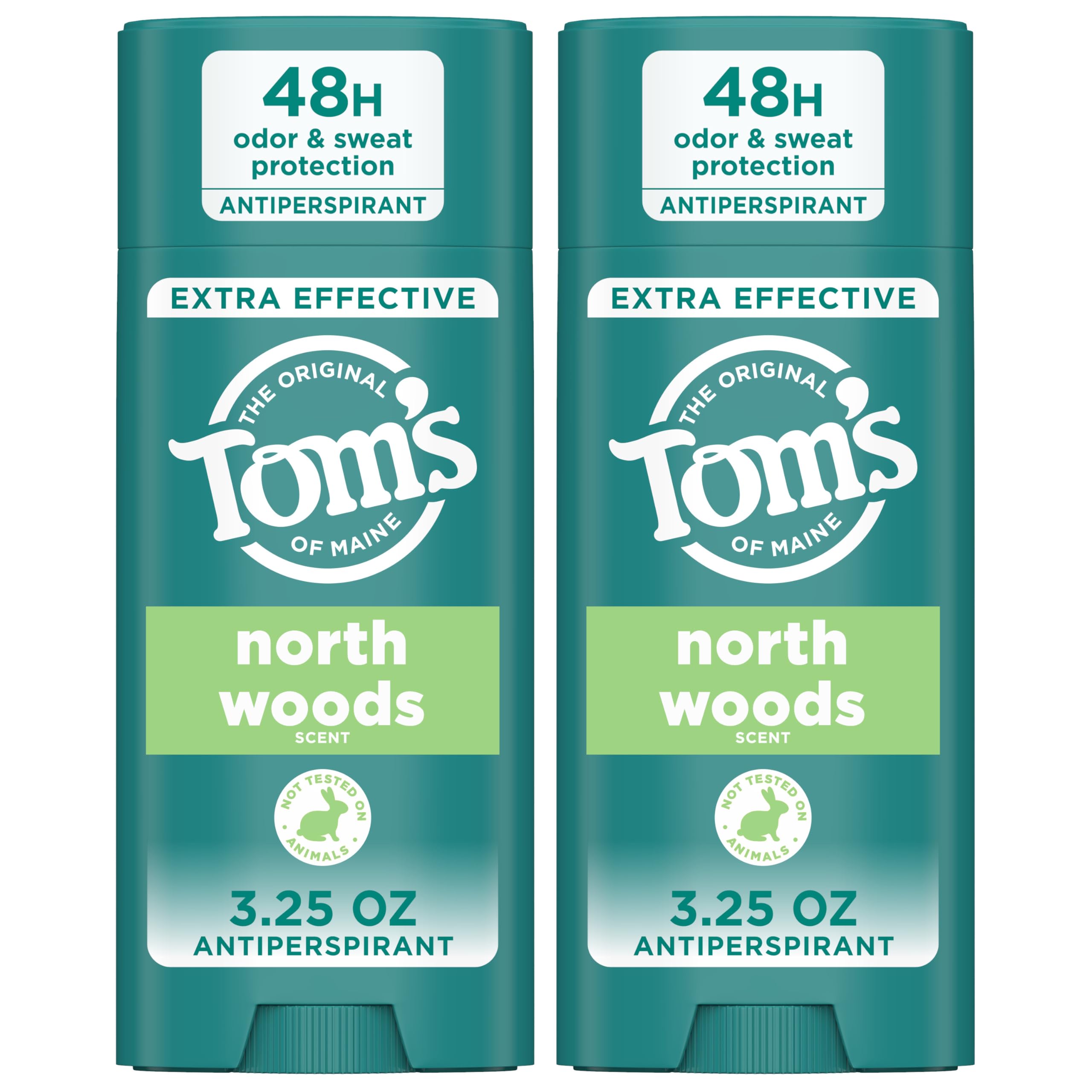 Tom's of Maine North Woods antiperspirant bottle with 48-hour protection for daily use.