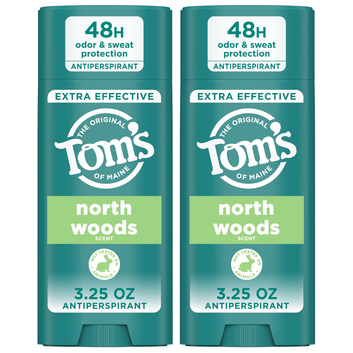 Tom's of Maine North Woods antiperspirant bottle with 48-hour protection for daily use.