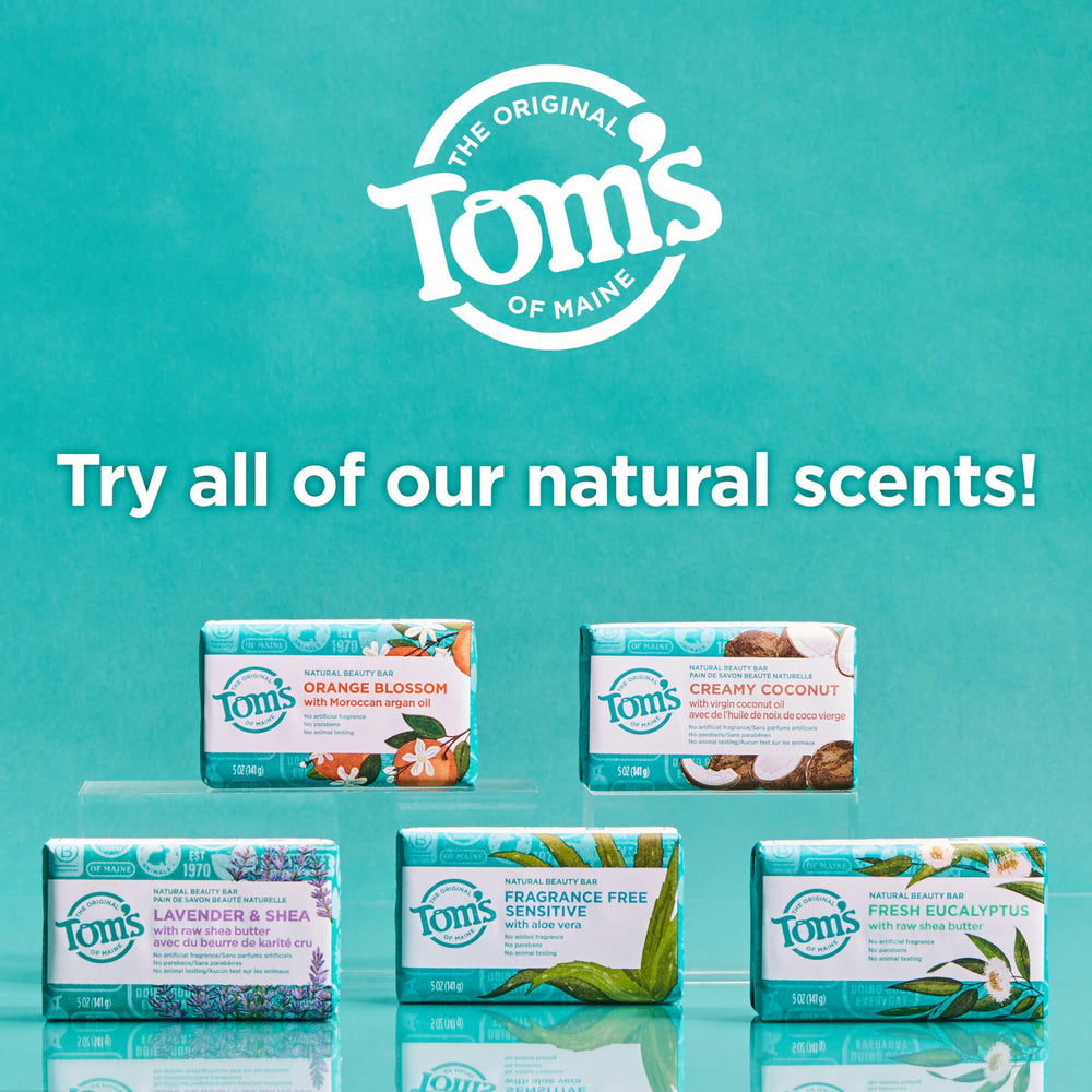 Tom's of Maine pack of six bar soaps displayed in a store-like shot