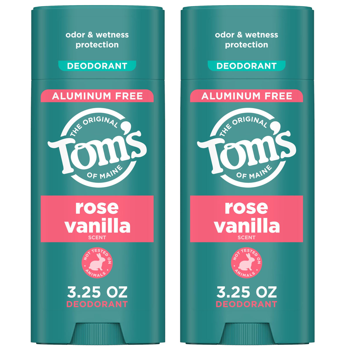 Tom's of Maine Rose Vanilla deodorant stick packaging for on-the-go freshness