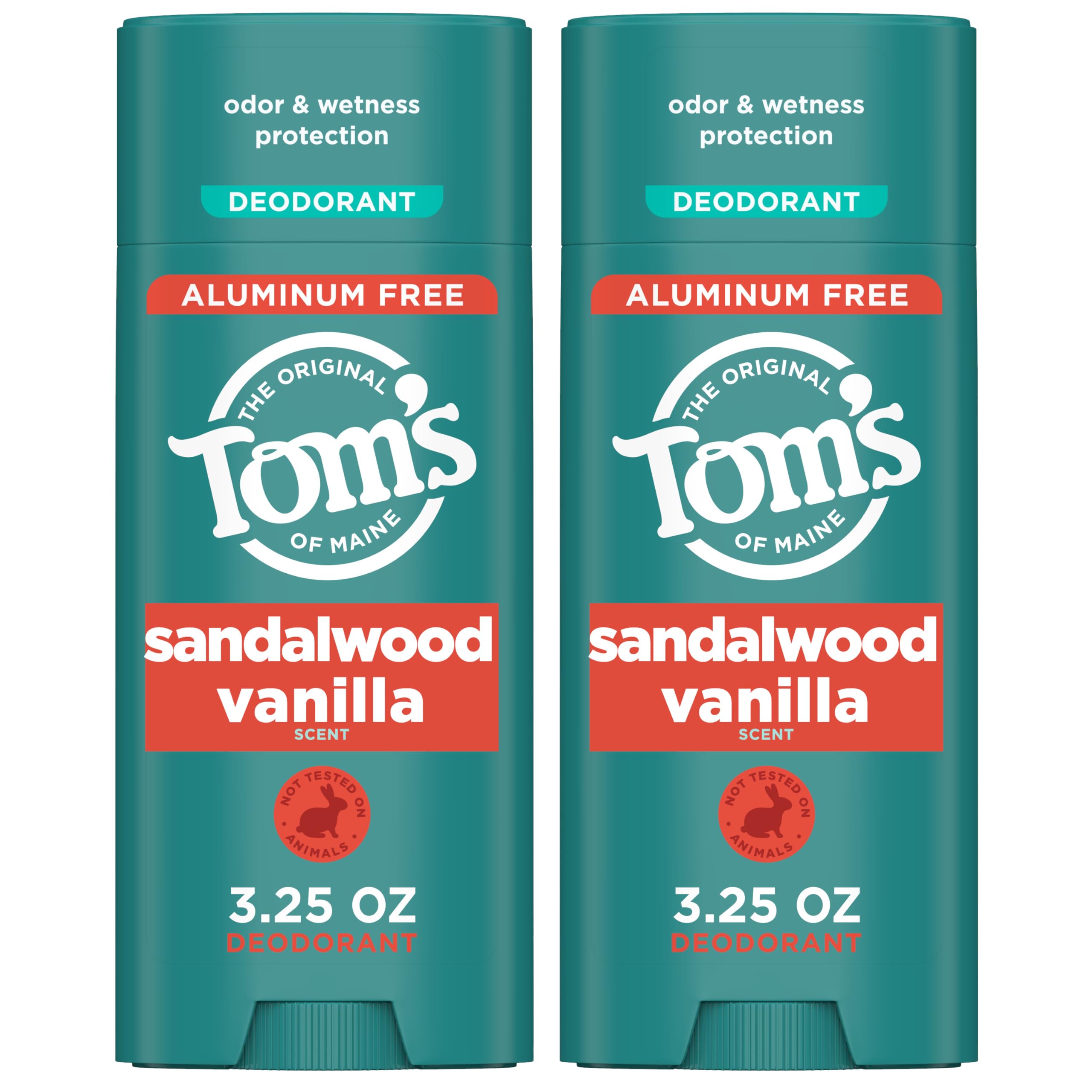 Tom’s of Maine Sandalwood Vanilla deodorant stick front shows clear application and odor protection.