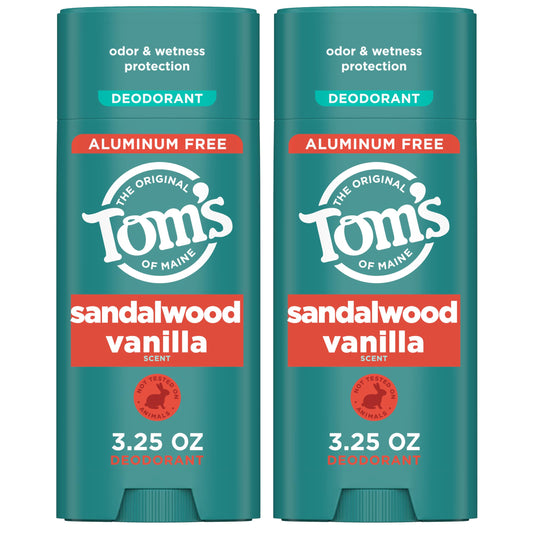Tom’s of Maine Sandalwood Vanilla deodorant stick front shows clear application and odor protection.