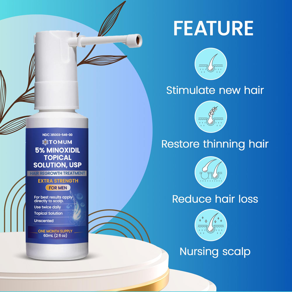 Tomum Minoxidil spray quickly dries with no greasy residue on the scalp.