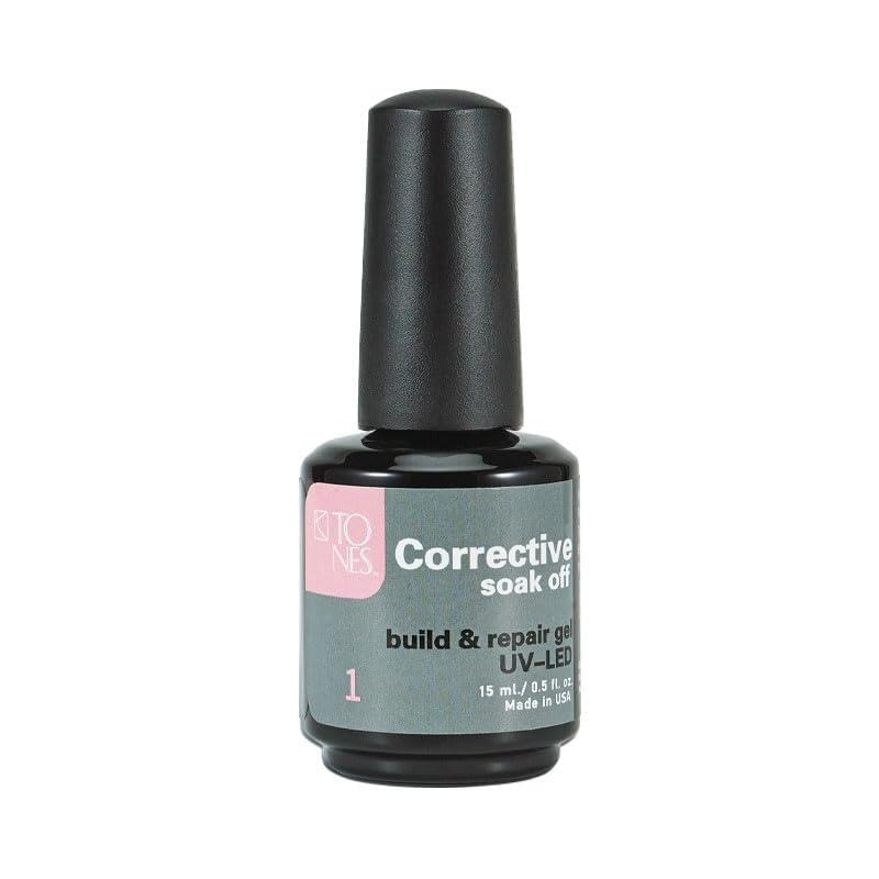 TONES Color Corrective Gel Polish 01 Pink bottle for even finish and lasting wear.