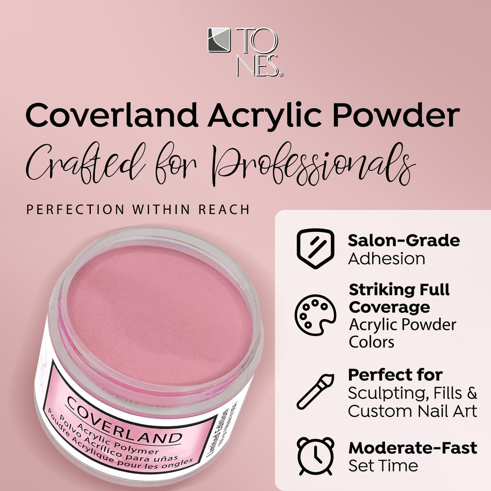 TONES Coverland French Rose acrylic powder ideal for crisp nail art and even finish.