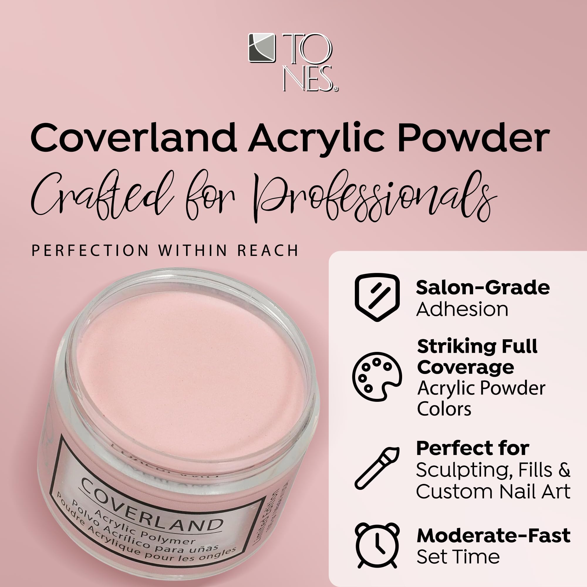 TONES Coverland Goyave color jars highlighting professional-grade acrylic for precise shaping.
