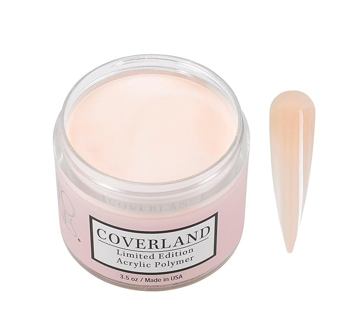 TONES Coverland Peachy Nude acrylic powder jar shows rich color for a flawless manicure.