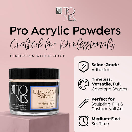 TONES Ultra Acrylic Powder Silk Smooth application demonstrates seamless sculpting.