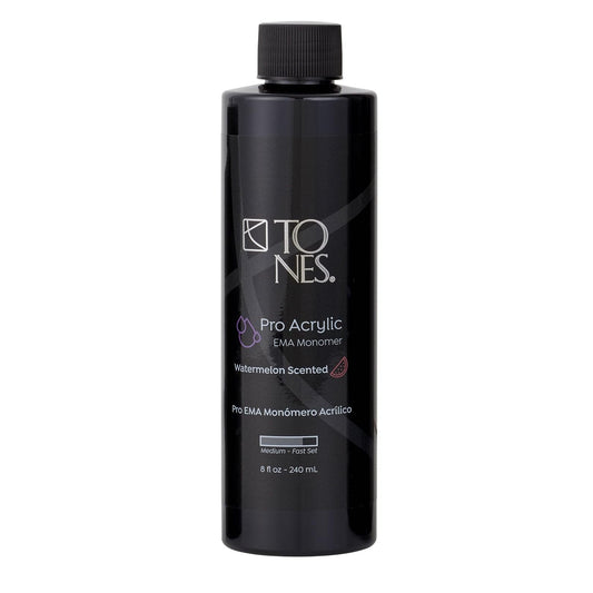 TONES Watermelon Scented EMA Monomer bottle closeup shows refreshing odor control and professional quality.