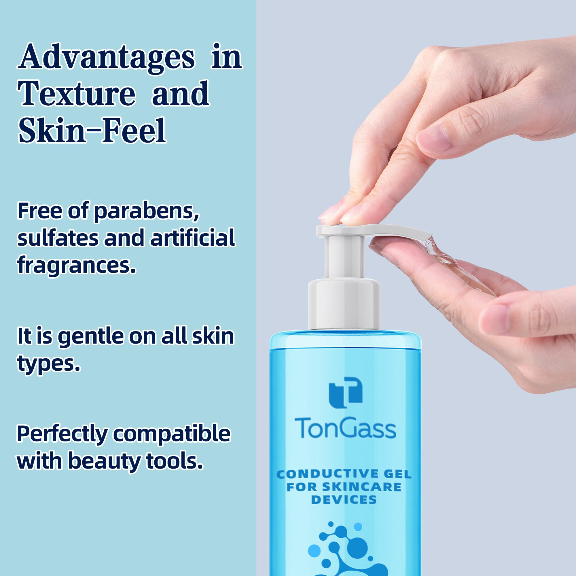 TonGass hydrating gel with hyaluronic acid boosts surface moisture during use.
