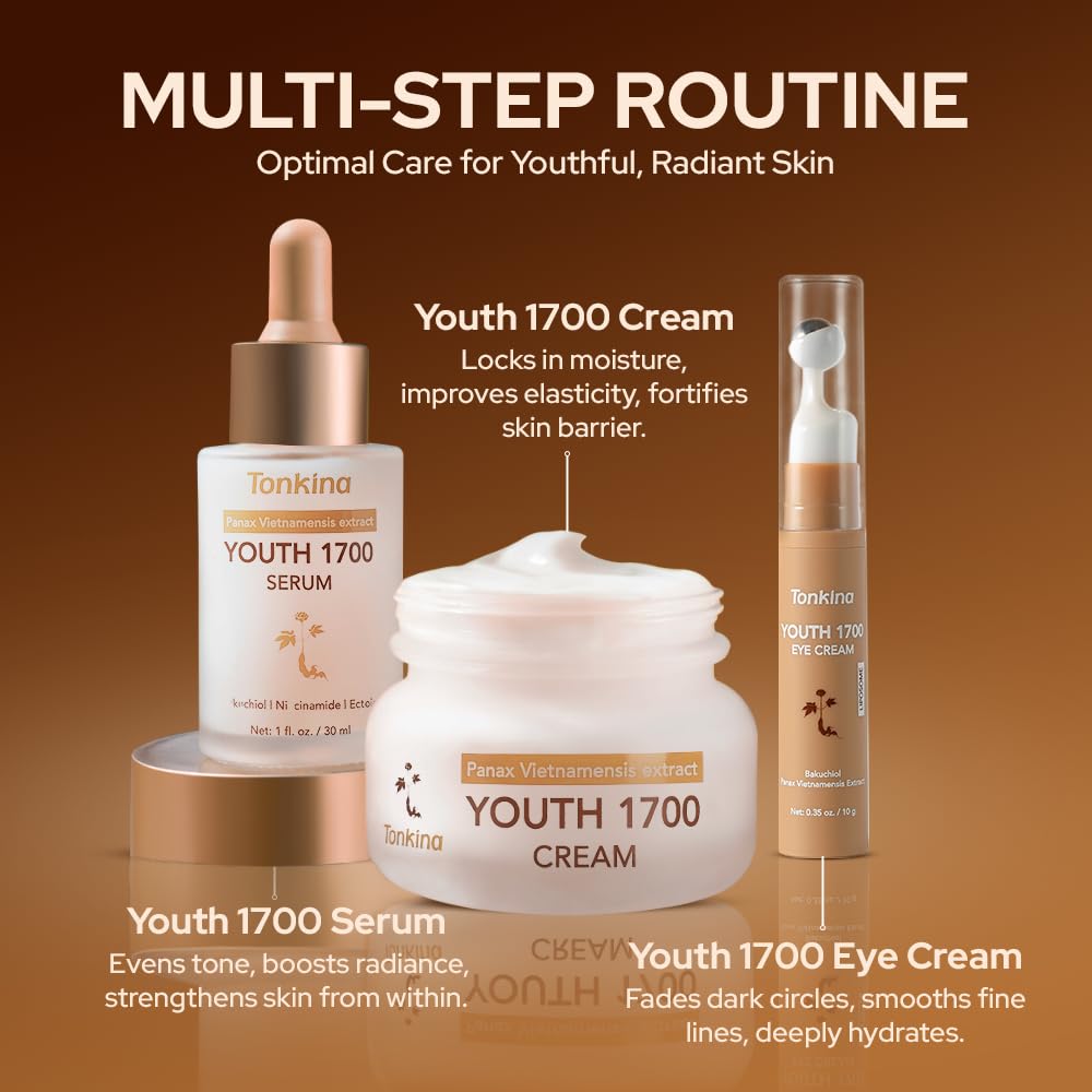 Tonkina Youth 1700 Serum skin-swatch demonstrates luminous, even-toned finish after use.