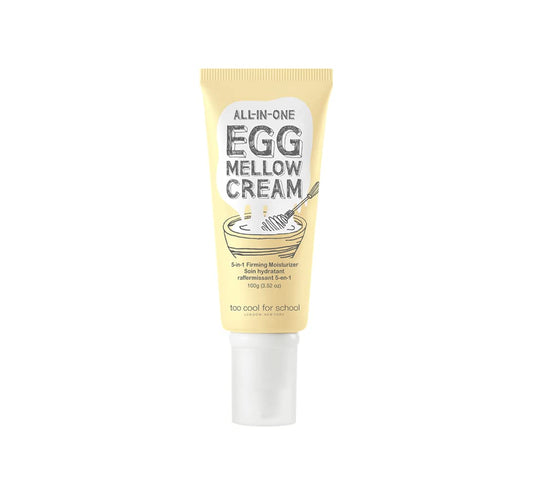 Too Cool For School Egg Mellow Cream 100g tub close-up showing rich texture for hydration.