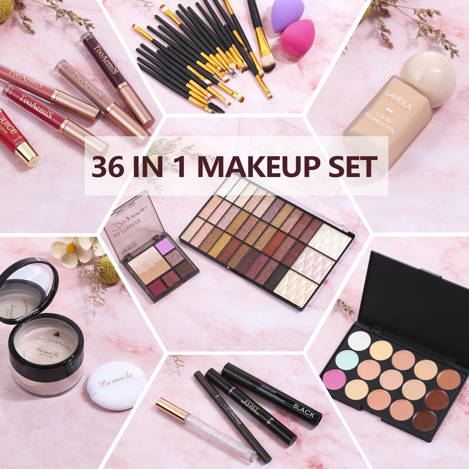 TooAemiS makeup kit full-set flatlay showing comprehensive kit for beginners and pros