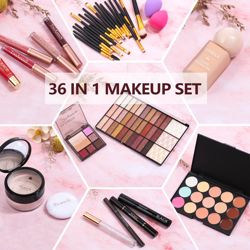 TooAemiS makeup kit full-set flatlay showing comprehensive kit for beginners and pros