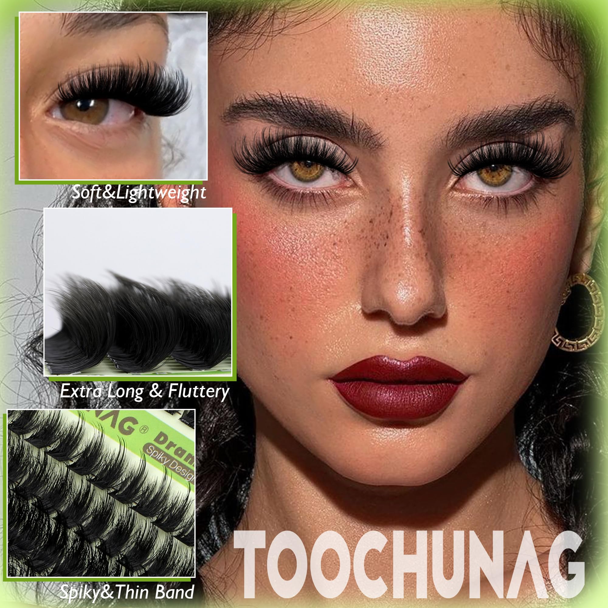 TOOCHUNAG 180D+240D density lashes for voluminous 3D drama.