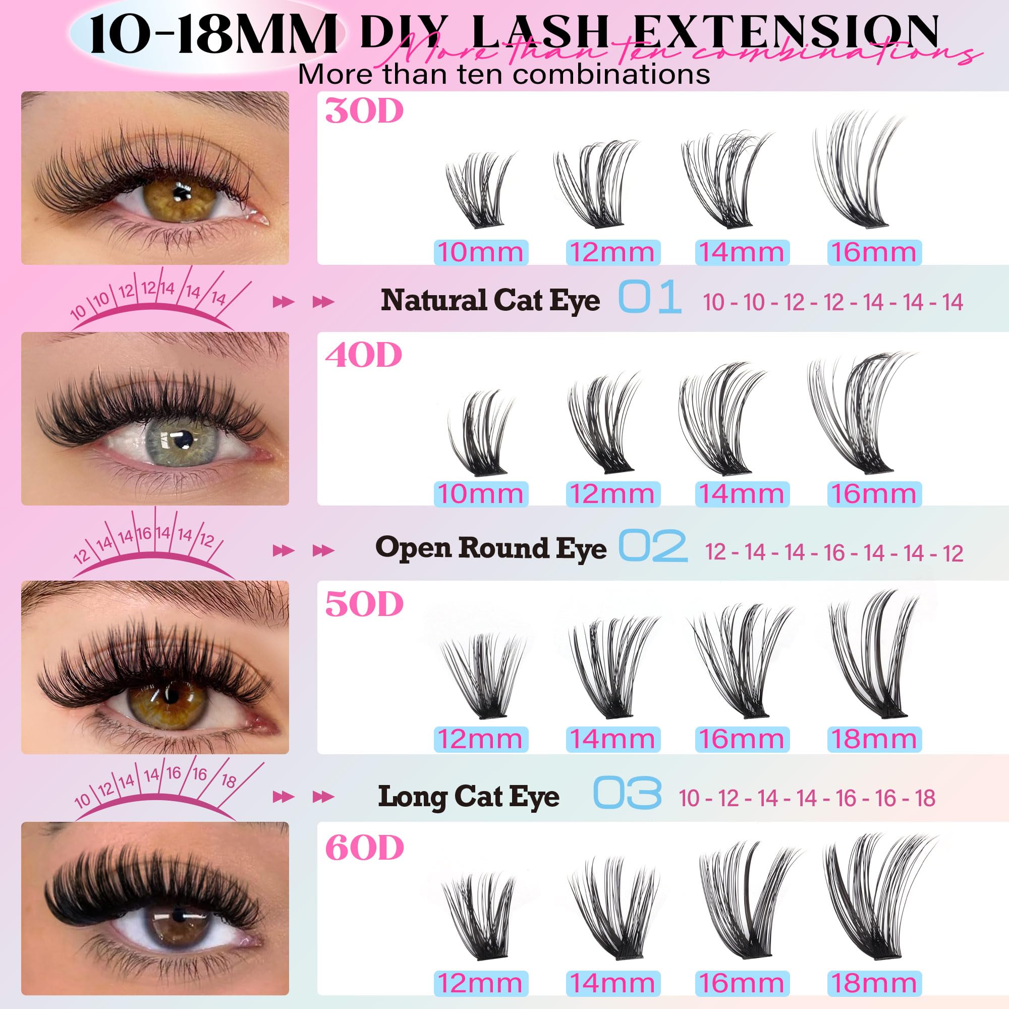 TOOCHUNAG cluster lashes 30D-40D, light wispy style for everyday elegance