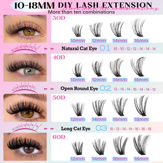 TOOCHUNAG cluster lashes 30D-40D, light wispy style for everyday elegance
