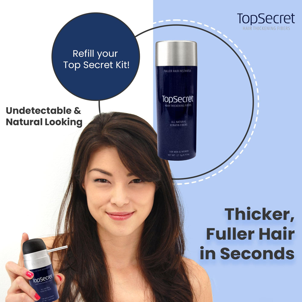 Top Secret Hair Building Fibers refill cap enables precise control for targeted coverage
