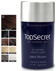 Top Secret hair building fiber refill bottle for easy, on-demand hair coverage.