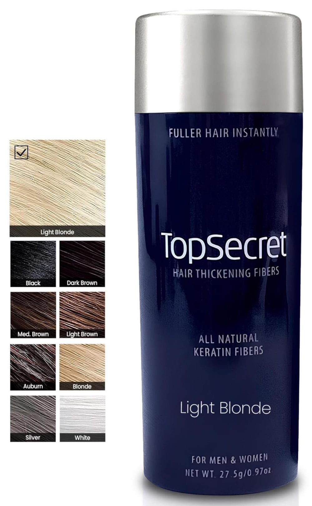 Top Secret refill bottle front view for easy, discreet hair thickening.