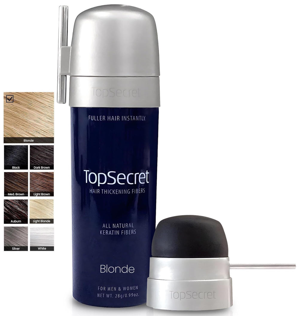 Top Secret hair thickening fibers jar ready to boost thinning areas with natural look